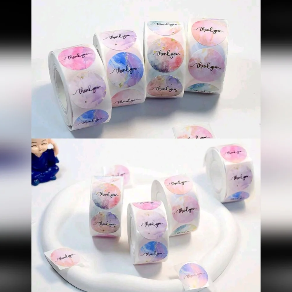 Watercolor Thank You Sticker Roll 500pcs Pastel Packaging Labels